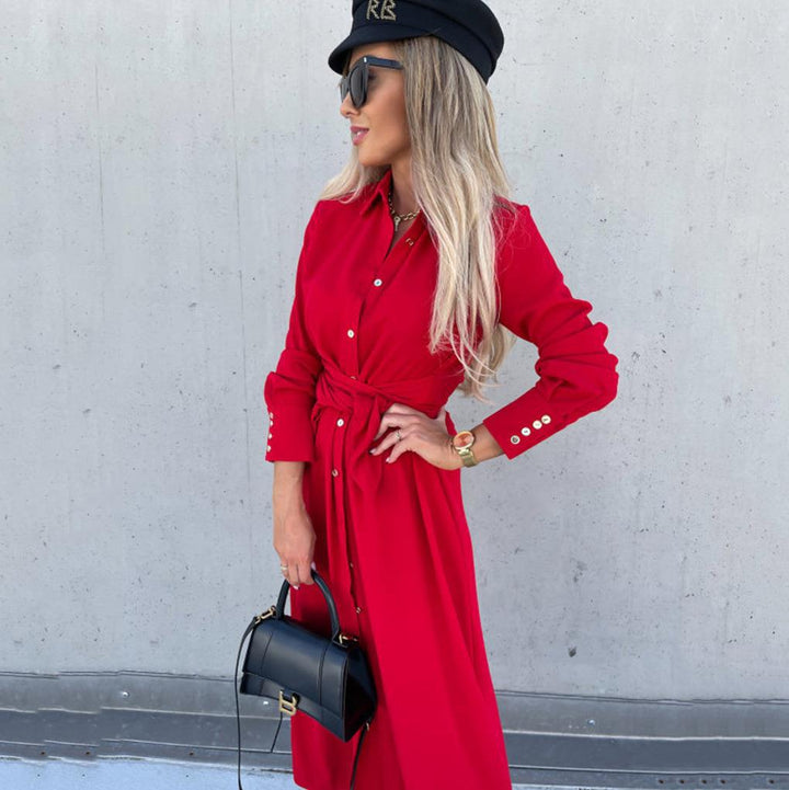 Women Long Blouse with Tie Belt and Elegant Material Lune London