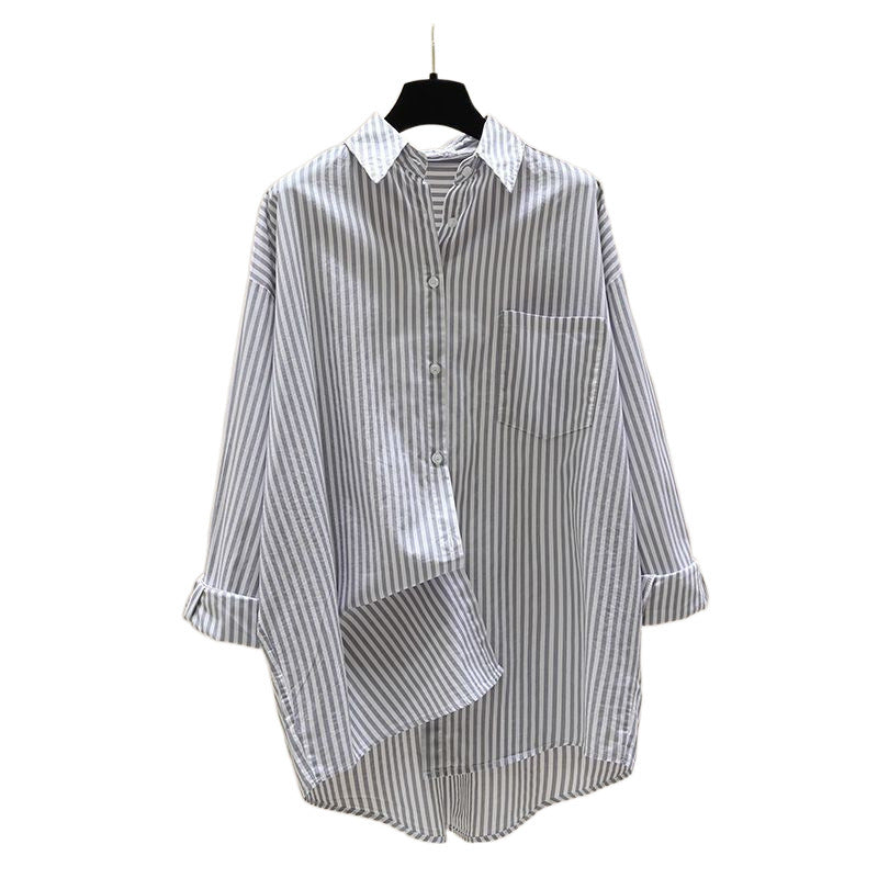 Women Striped Oversized Shirt with Longer Back and Practical Chest Pocket Lune London