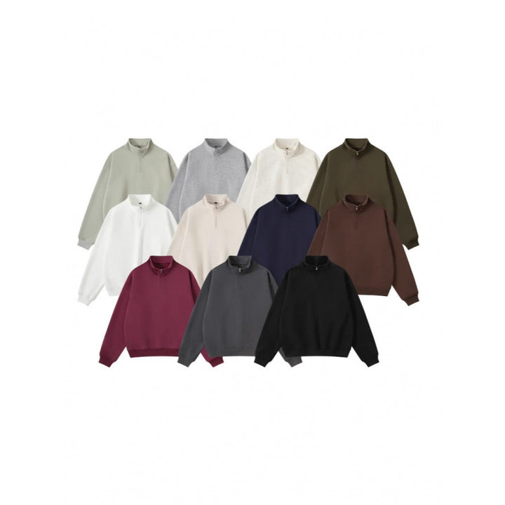 Unisex Oversize-Halfzip-Sweatshirt made of cotton blend with standing collar and ribbed cuffs Amarae