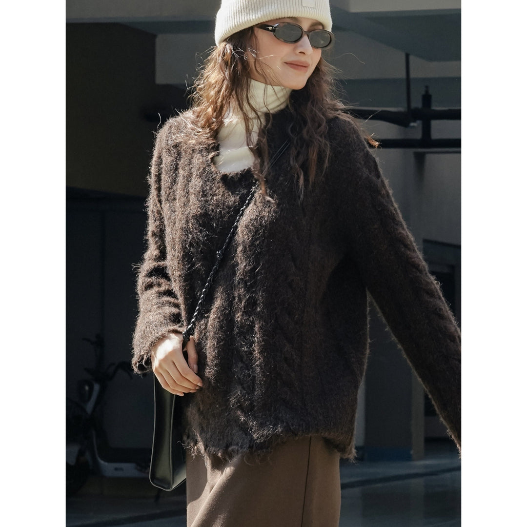 Women's Oversized Mohair-Optic Sweater with Fluffy Texture and Relaxed Silhouette Amarae