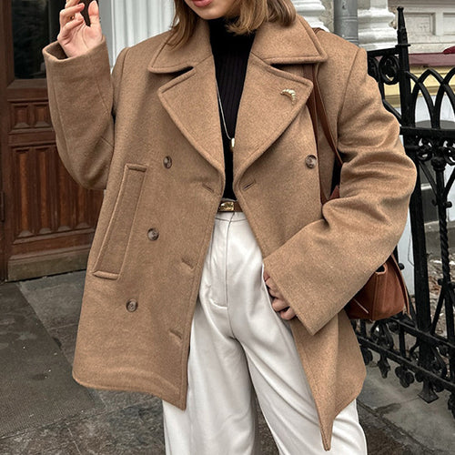 Elegant oversized wool jacket for women with double row of buttons Amarae