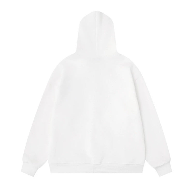 Women's hooded sweat jacket with creative music appliqués, checkered stars and zipper charm Amarae