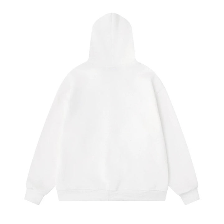 Women's hooded sweat jacket with creative music appliqués, checkered stars and zipper charm Amarae