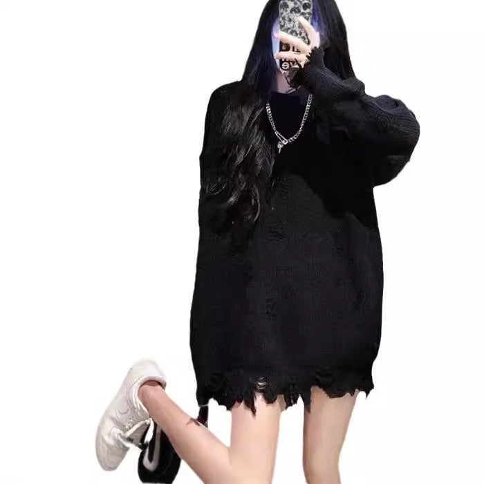 Oversized knit dress for ladies with frayed hem Lune London