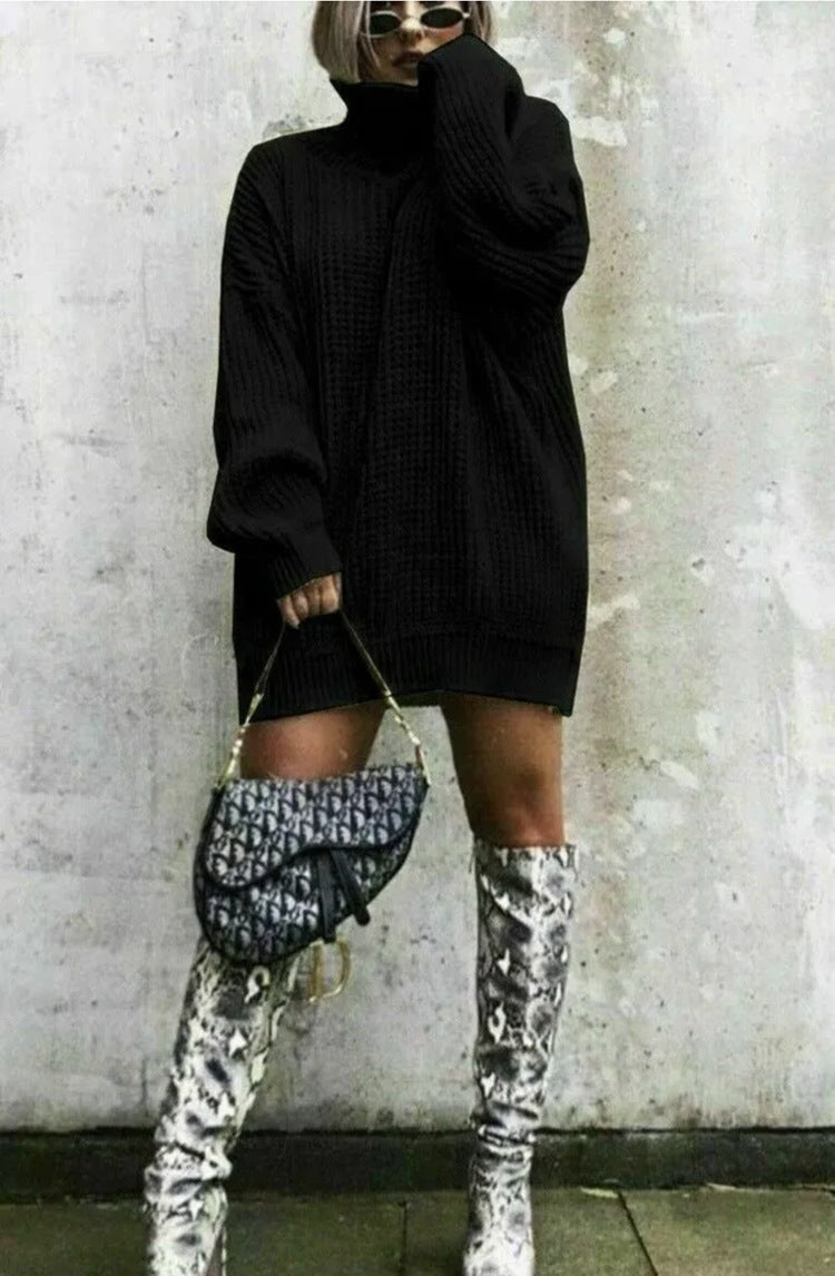 Oversized knit sweater for women with a structured look and high collar Lune London