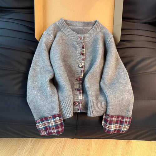 Women's Knit Jacket with Contrasting Collar and Decorative Buttons Amarae