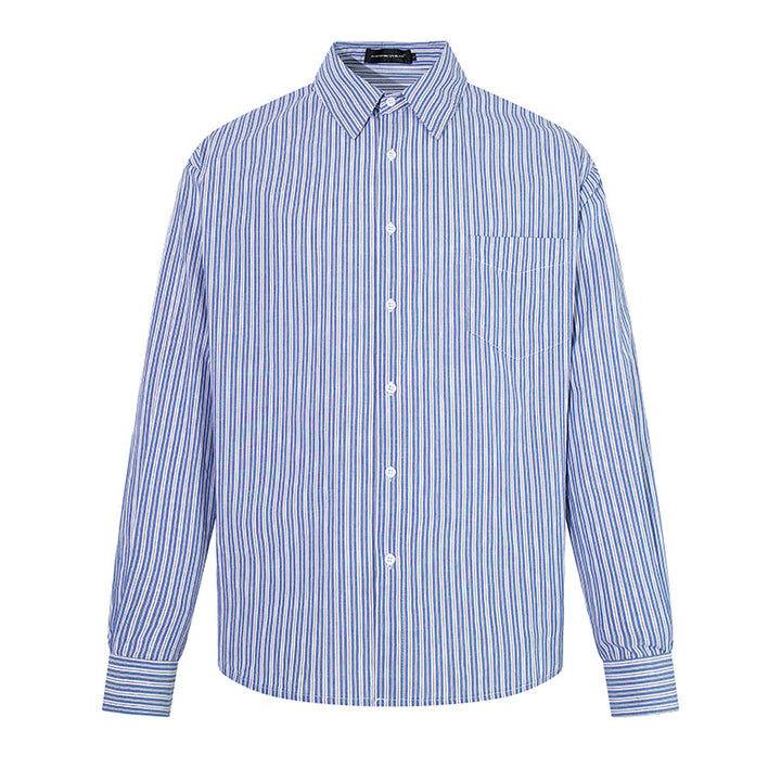 Men's Oversize Shirt made of cotton blend with fine stripes, Kent collar and chest pocket Amarae