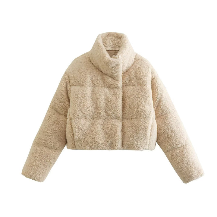 Short soft fleece jacket for women with high collar Lune London