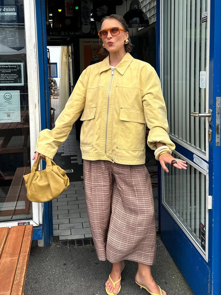 Women's Boxy-Canvas-Jacket with Zipper, Flap Pockets and Waist Drawstring Amarae
