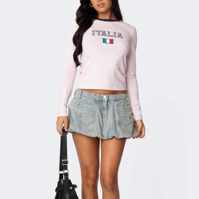Women's long sleeve shirt with graphic print and slim fit