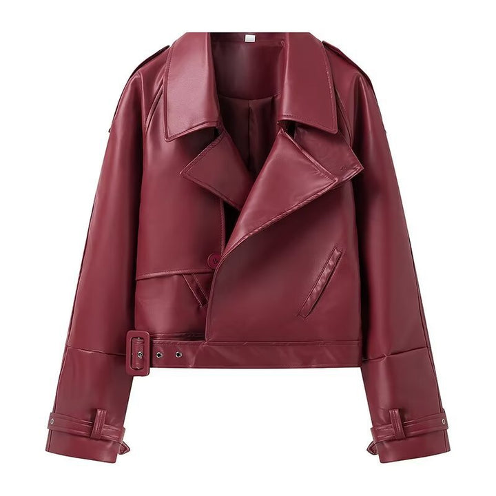 Faux leather jacket for women, tailored, with waterproof finish and asymmetrical collar Lune London