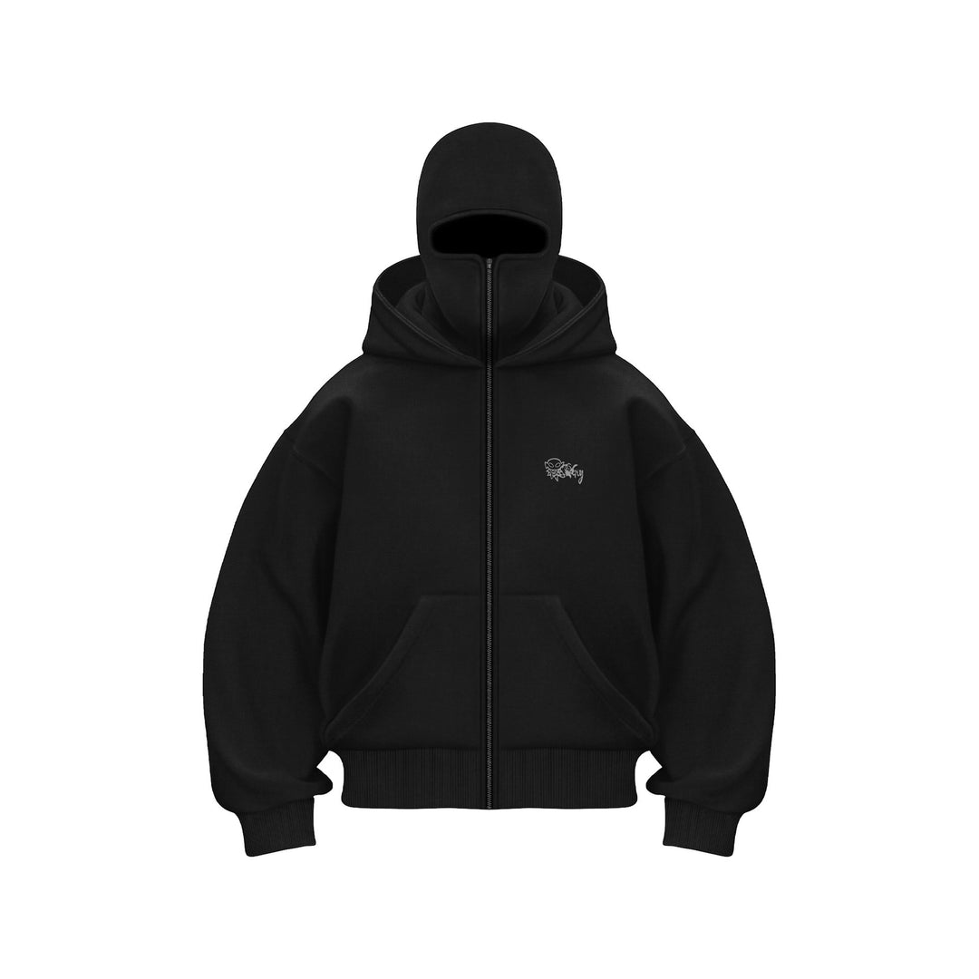 Women's hoodie sweatshirt with integrated face protection and practical zip pockets Lune London