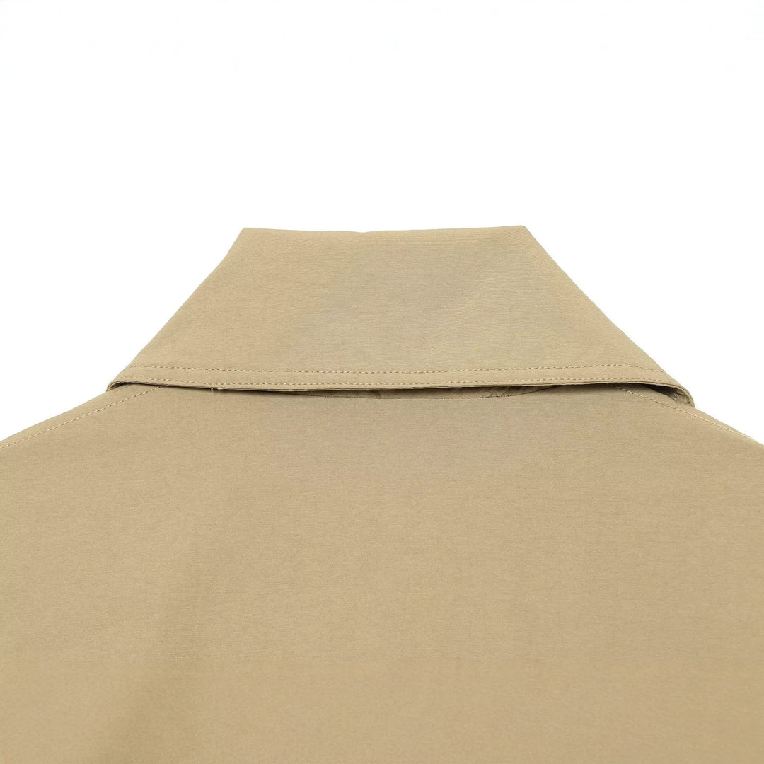 Women's Cropped Transitional Jacket with Wide Kent Collar and Concealed Button Placket Amarae