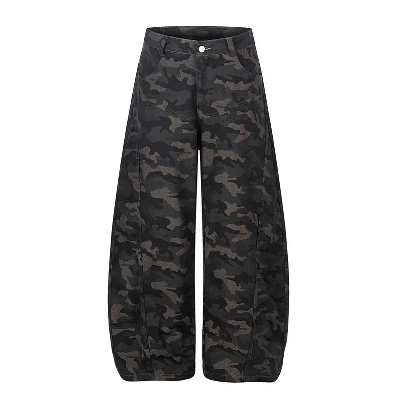 Women's Wide Camouflage Palazzo Pants with High Waist, Belt Loops, and Balloon-Shaped Leg Amarae
