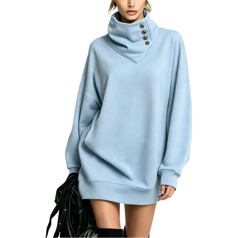 Women's Oversize Sweatshirt Dress with High Button Collar Amarae