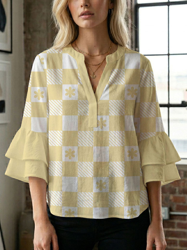 Women's blouse with voluminous wing sleeves and intense leaf pattern Lune London