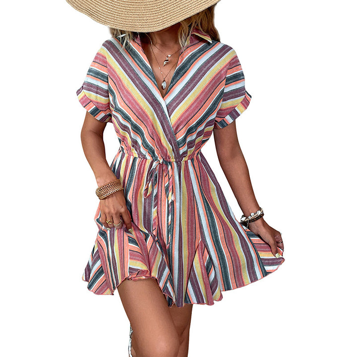 Short-sleeved wrap dress for women with adjustable waist tie Lune London