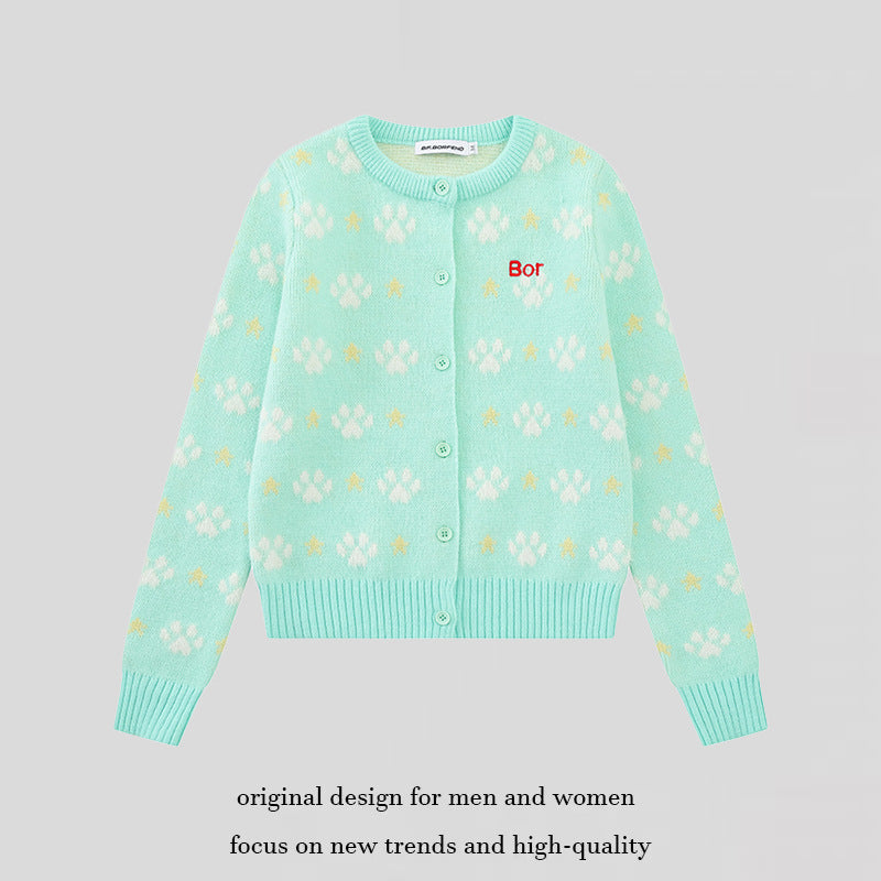 Women's cardigan with allover jacquard, round neck and button placket Amarae