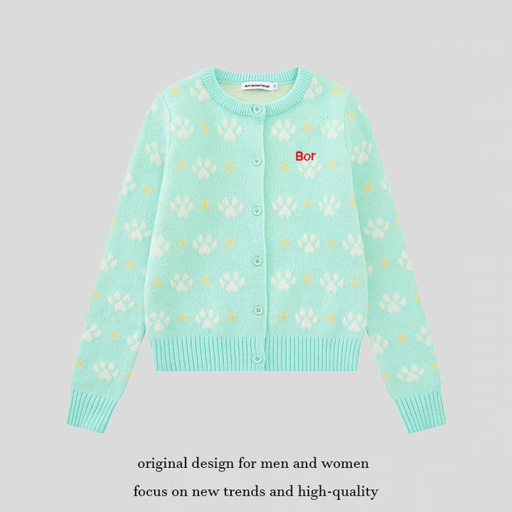 Women's cardigan with allover jacquard, round neck and button placket Amarae