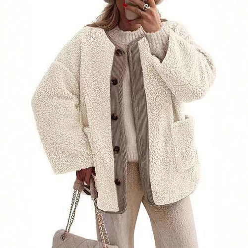 Ladies Comfortable Teddy Jacket with Button Closure and Loose Fit Lune London