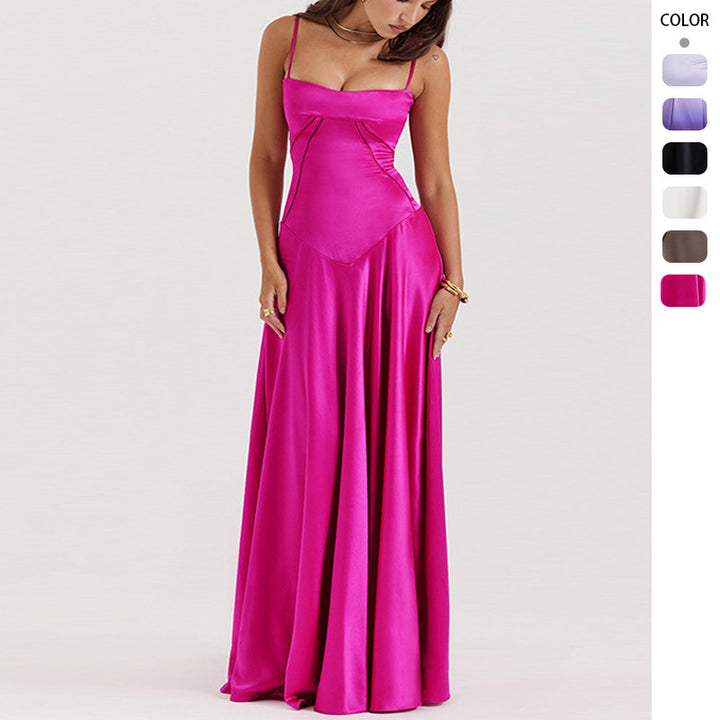 Elegant satin maxi dress for women with thin straps and a figure-hugging fit Chic & Stil
