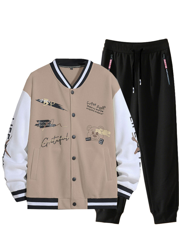 Men's College Style Sports Jacket Set and Jogging Pants with Colorful Patterns Lune London