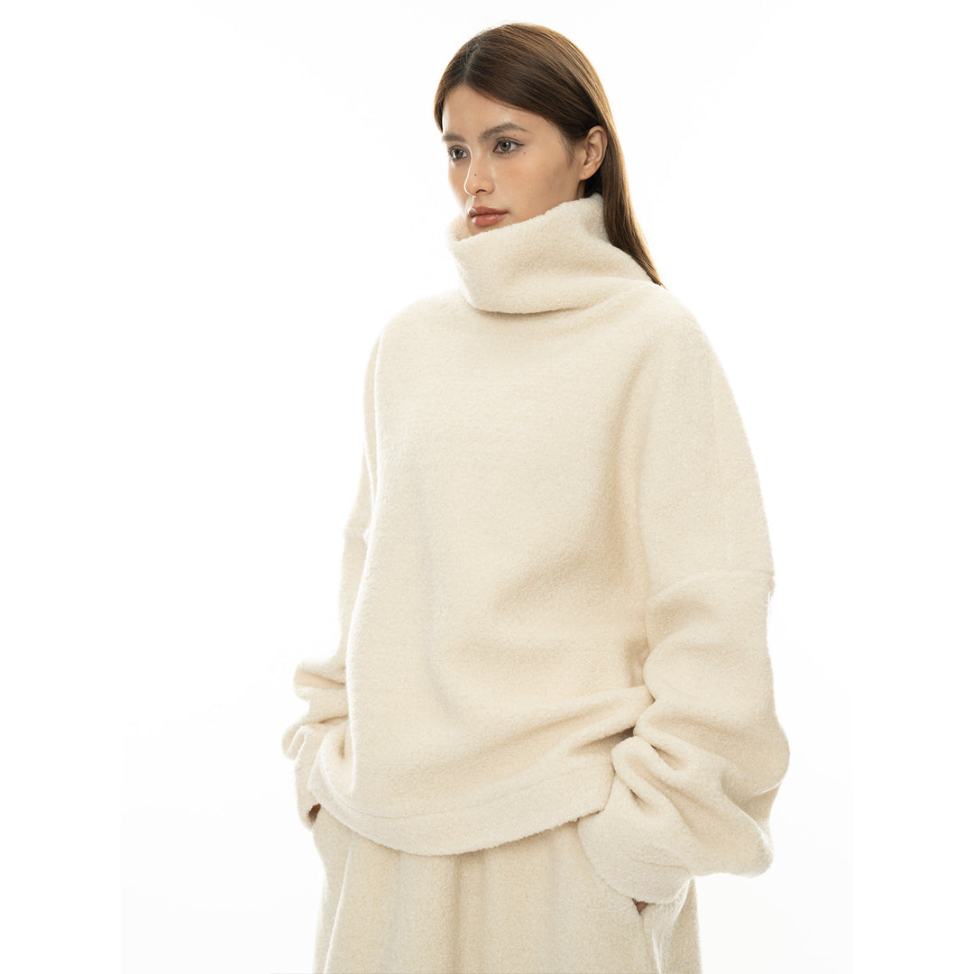Women Cozy Oversized Teddy Sweater with High Roll Neck Amarae