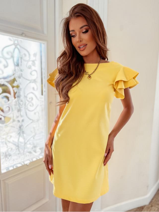 Ladies short sleeve dress with ruffled sleeves and straight cut Lune London
