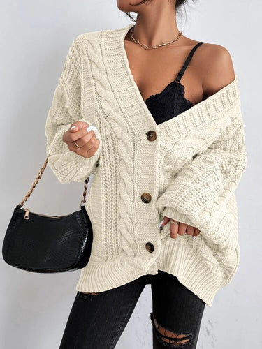 Chunky knit cardigan for women with decorative braid pattern Amarae