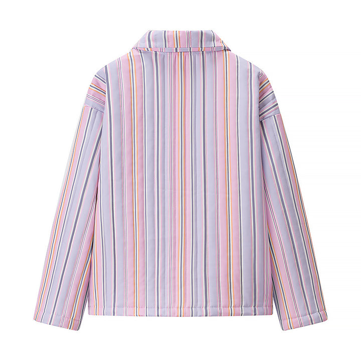 Striped transition jacket for women with practical pockets and modern high collar Lune London