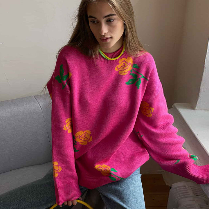 Ladies soft knitted sweater with floral pattern Lune London