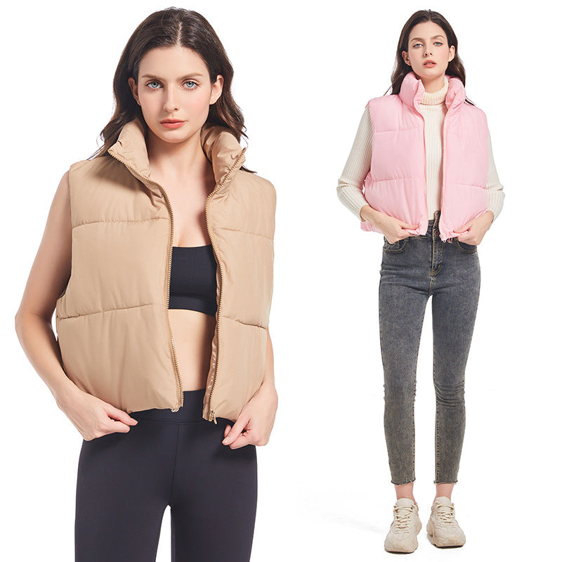Ladies sleeveless down jacket with high collar and adjustable drawstring waist Lune London