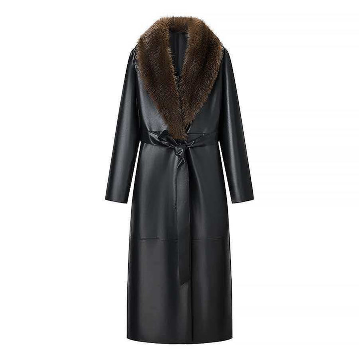 Manteau élégant pour femme en cuir synthétique avec col en fausse fourrure amovible Chic & Stil