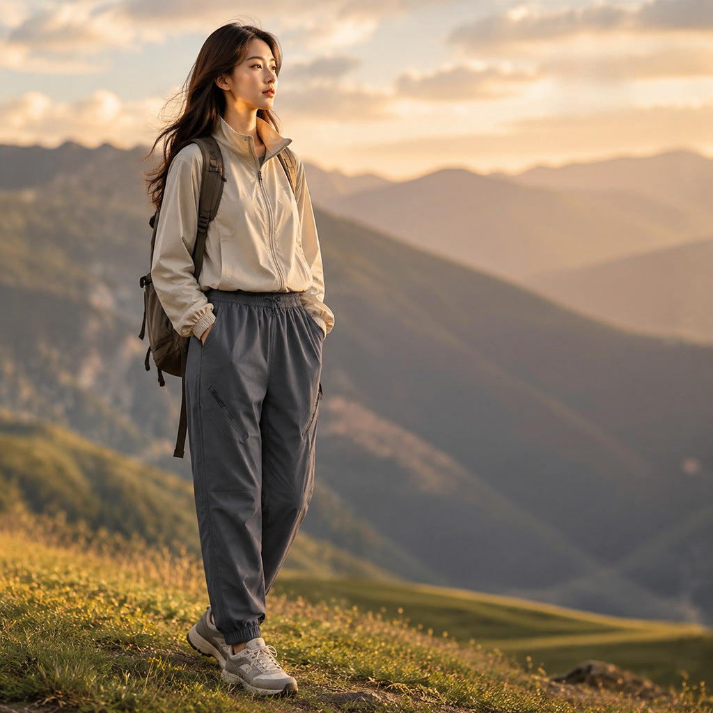 Women's Technical Trekking Jogger Pants with Elastic Waistband, Zipper Pockets and Wind-Resistant Surface Amarae