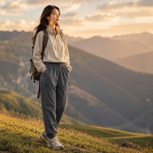 Women's Technical Trekking Jogger Pants with Elastic Waistband, Zipper Pockets and Wind-Resistant Surface Amarae