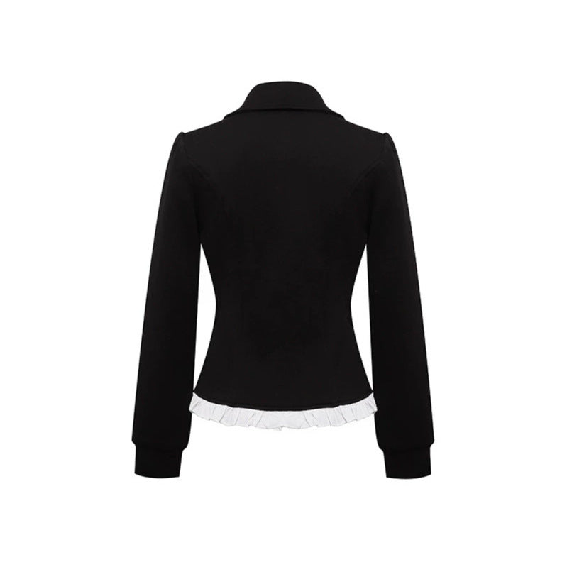 Ladies Tailored Sweat Jacket in Peplum Style with Double Row and Ruffle Trim Amarae