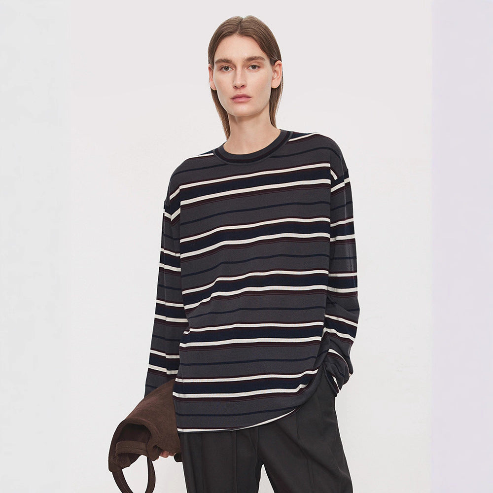 Chemise à manches longues pour femmes avec motif rayé à la mode Chic & Stil
