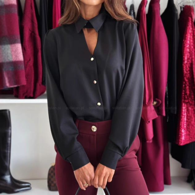 Elegant blouse for women with hidden button placket and fine details Lune London