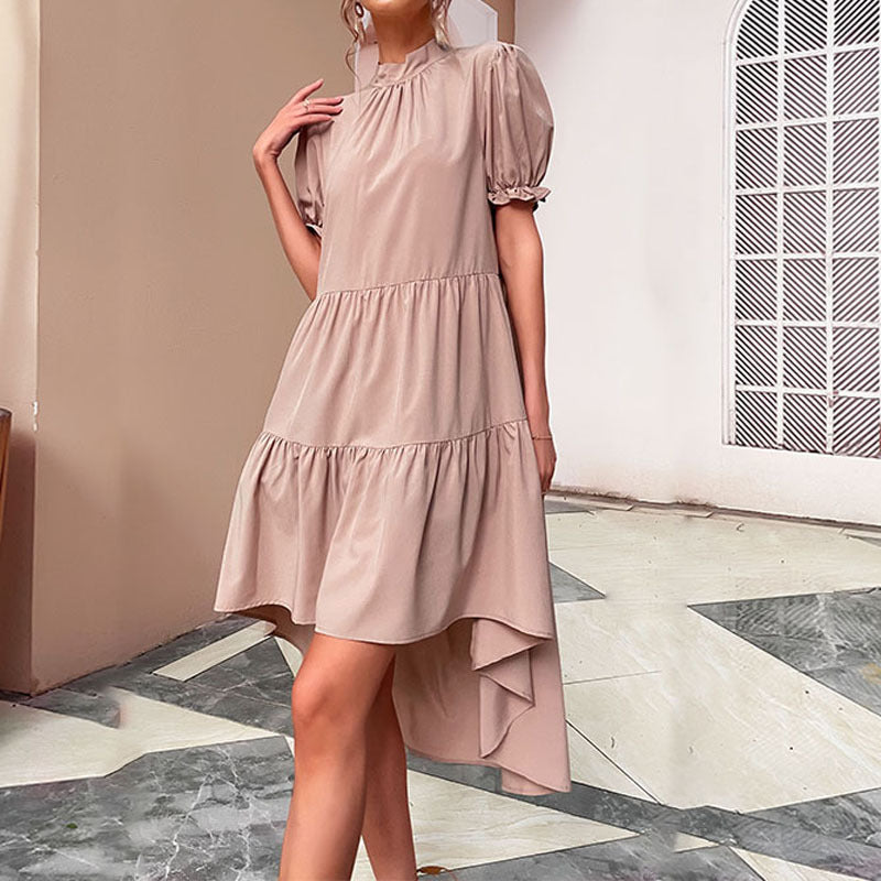 Asymmetrical fluid ruffle dress for women with puff sleeves Lune London