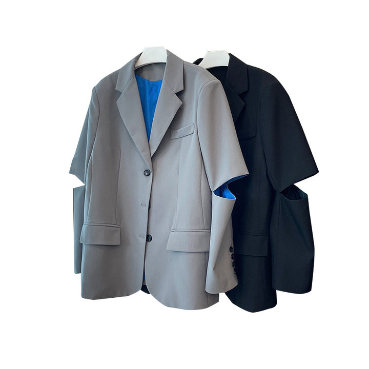 Women Single-Breasted Oversized Blazer with Boxy Silhouette and Piping Detail Amarae