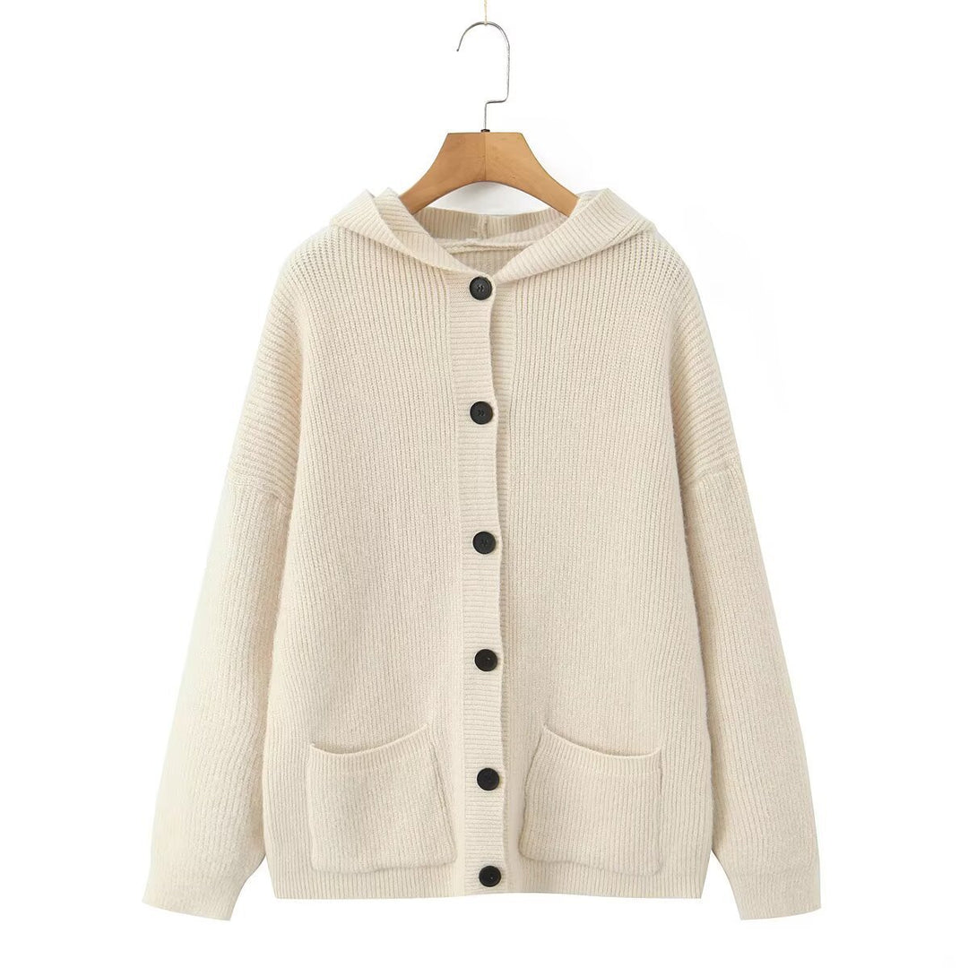 Ladies cozy knit sweaters with hood and pockets Lune London