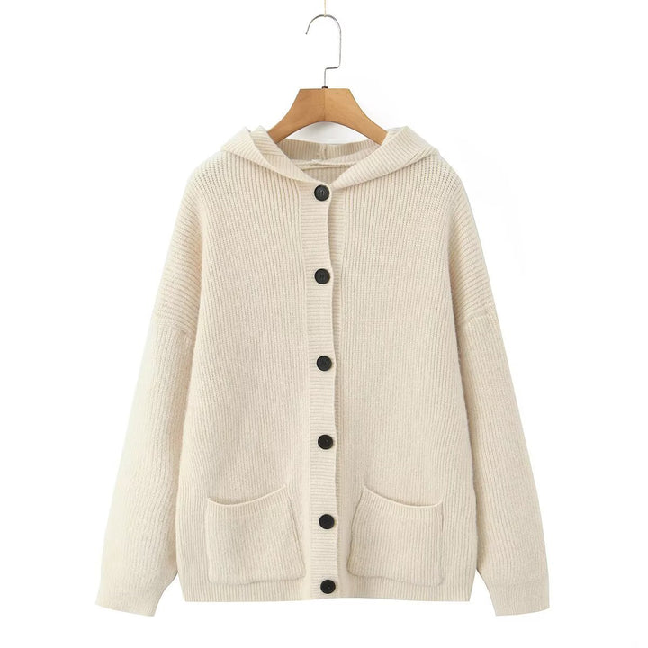 Ladies cozy knit sweaters with hood and pockets Lune London