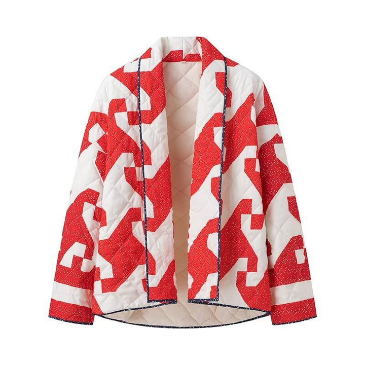 Quilted jacket for women with modern graphic design and open cut Amarae