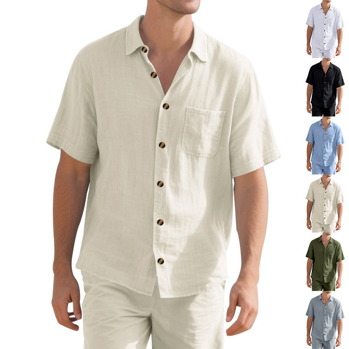 Casual short sleeve linen shirt for men with practical chest pocket Lune London