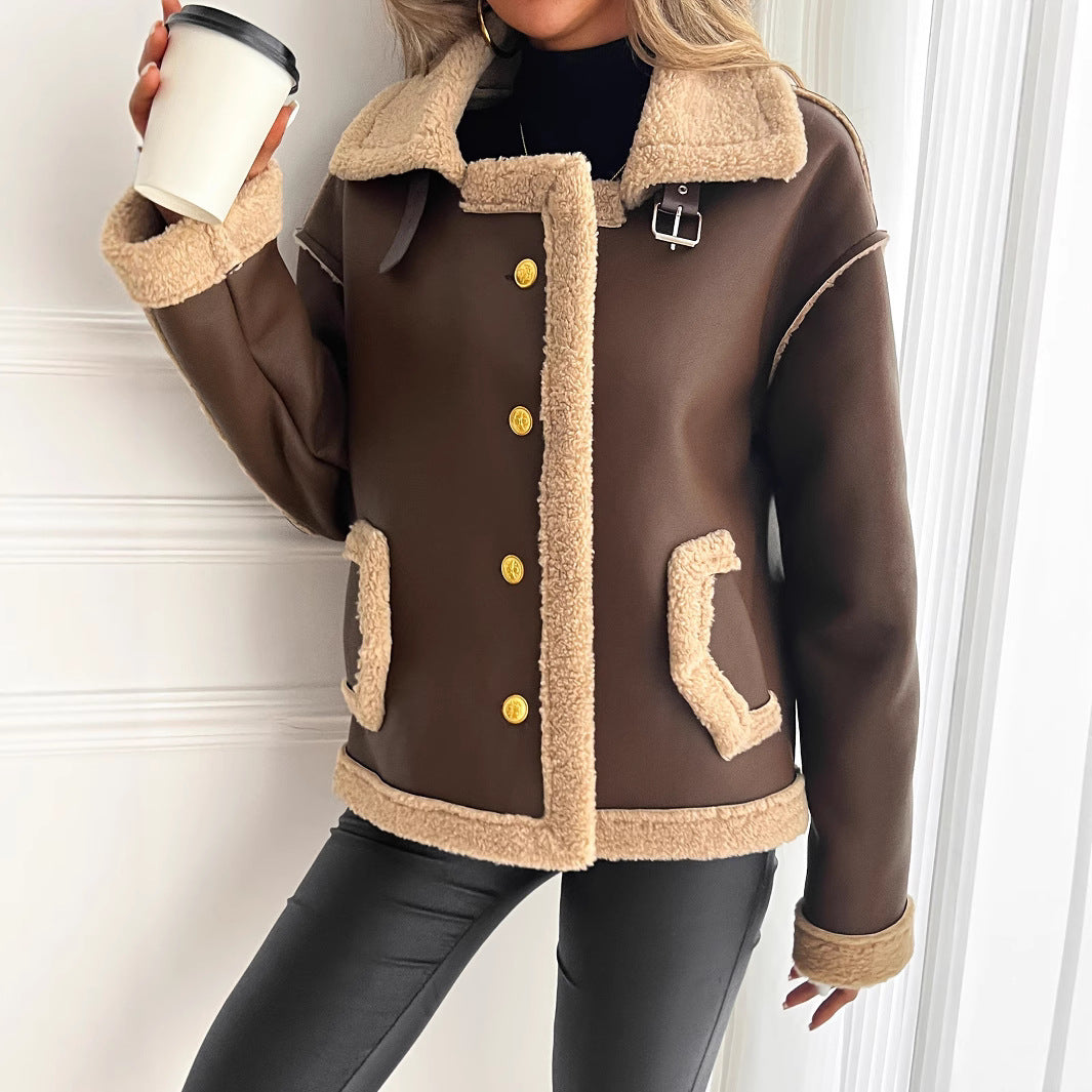 Trendy women's jacket with high-quality faux fur lining and stylish button details Lune London