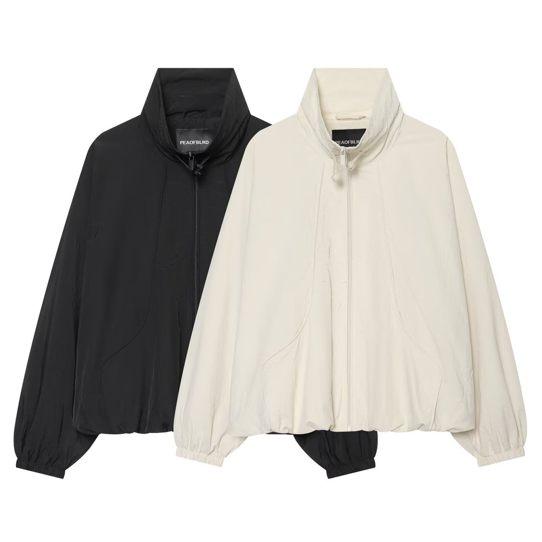 Women's Oversize Bomber Jacket in Cropped Style with High Funnel Neck Amarae