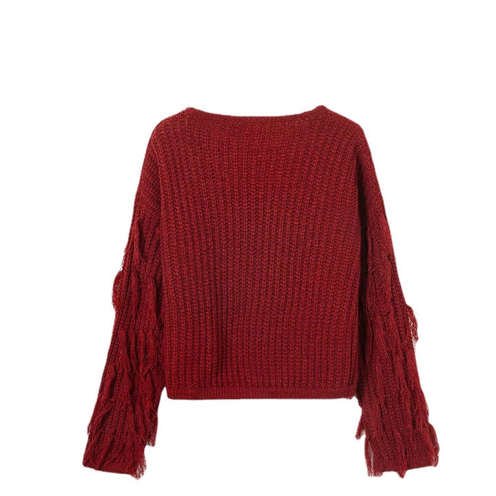 Pull tricoté pour femmes avec des manches frangées et une surface texturée Chic & Stil