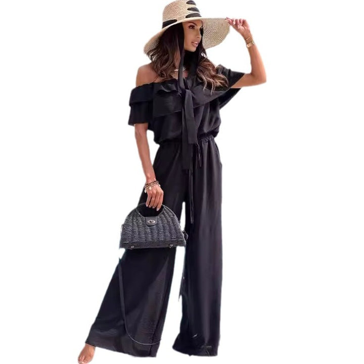 Ladies Off-Shoulder Wide Leg Jumpsuit Lune London