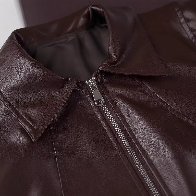 Vintage faux leather jacket for women with high collar Lune London