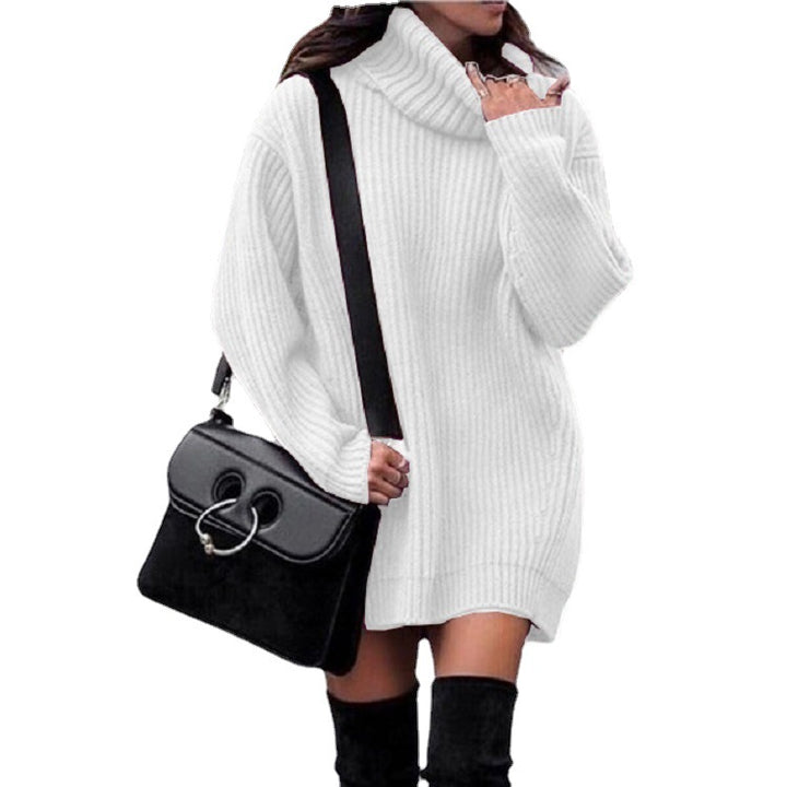 Knitted dress for women with high collar and ribbed structure Lune London